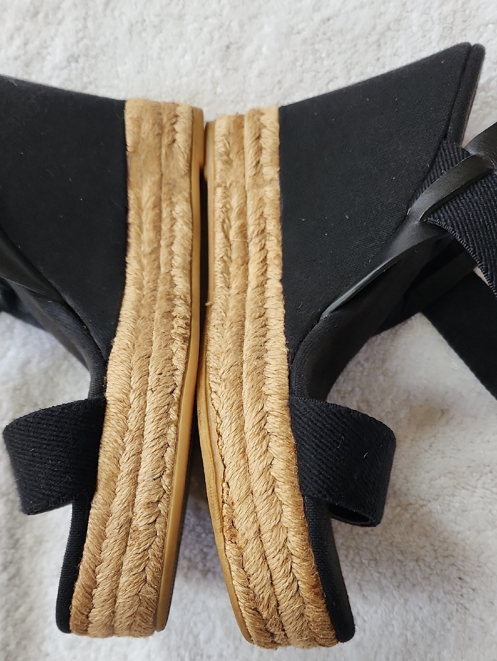Tory Burch Black Fabric Espadrille Wedge Sandals Size 8 Preowned - Picture 7 of 11